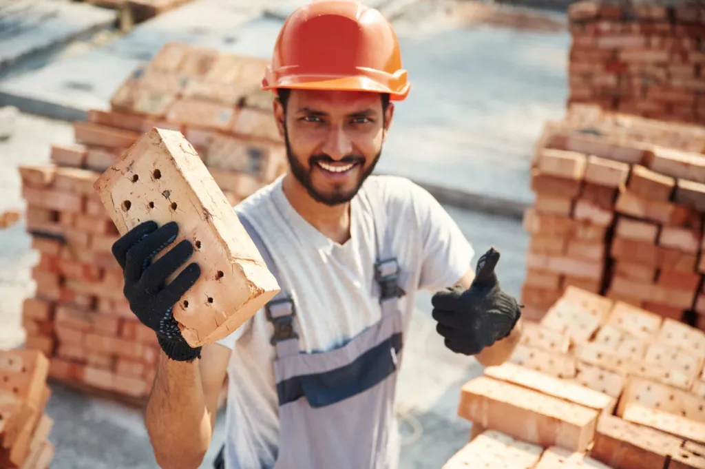 Bricklayer at work.